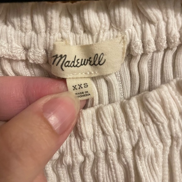 #92-MADEWELL-Women's White Knit Pointelle Peasant Top Stretch Square Neckline - Picture 2 of 3